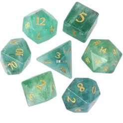 A Role Playing Dice Set - Amethyst Fluorite Crystal Gemstone with With leather Hexagon Box