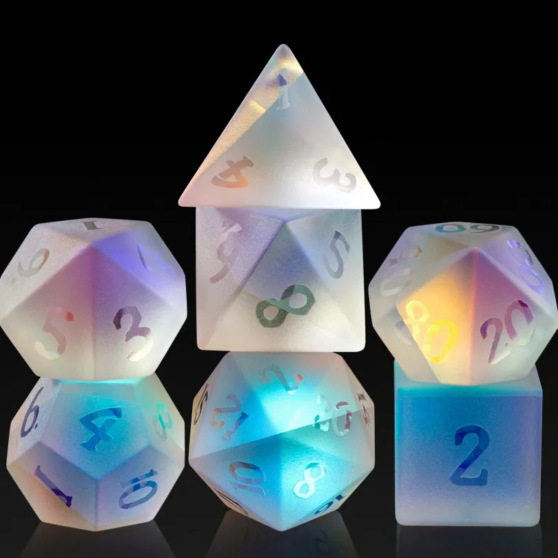 A Role Playing Dice Set Frosted Rainbow Prism Glass