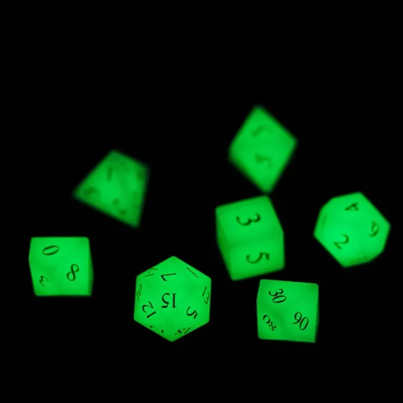 A Role Playing Dice Set - Glowing Gem Stone Dice With leather Hexagon Box