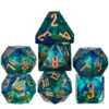 A Role Playing Dice Set Green With Gold Font Gold Liquid Core