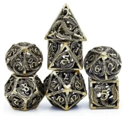 A Role Playing Dice Set Metallic Hollow Metal Dnd Dice Flying Dragon Brons