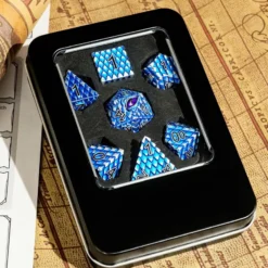 A Role Playing Dice Set Metallic - Dragon Scale Blue