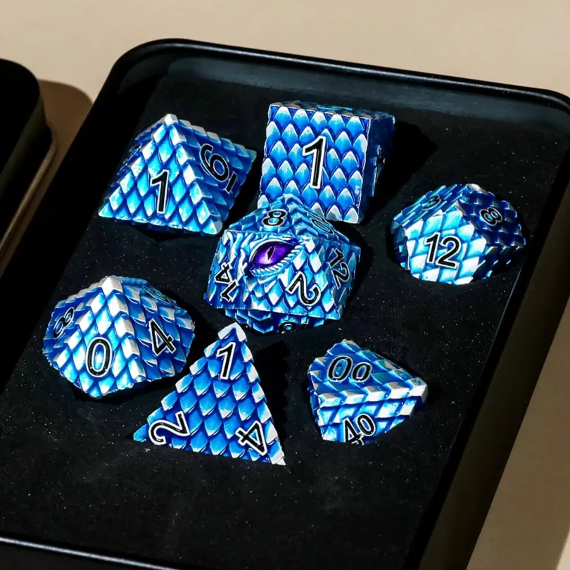 A Role Playing Dice Set Metallic - Dragon Scale Blue