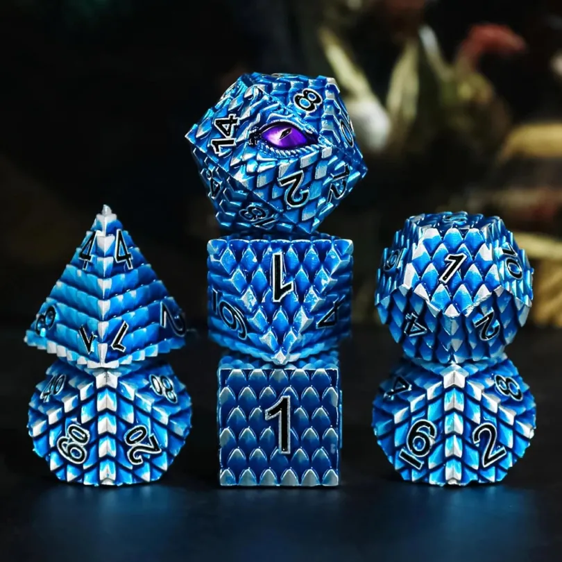 A Role Playing Dice Set Metallic - Dragon Scale Blue