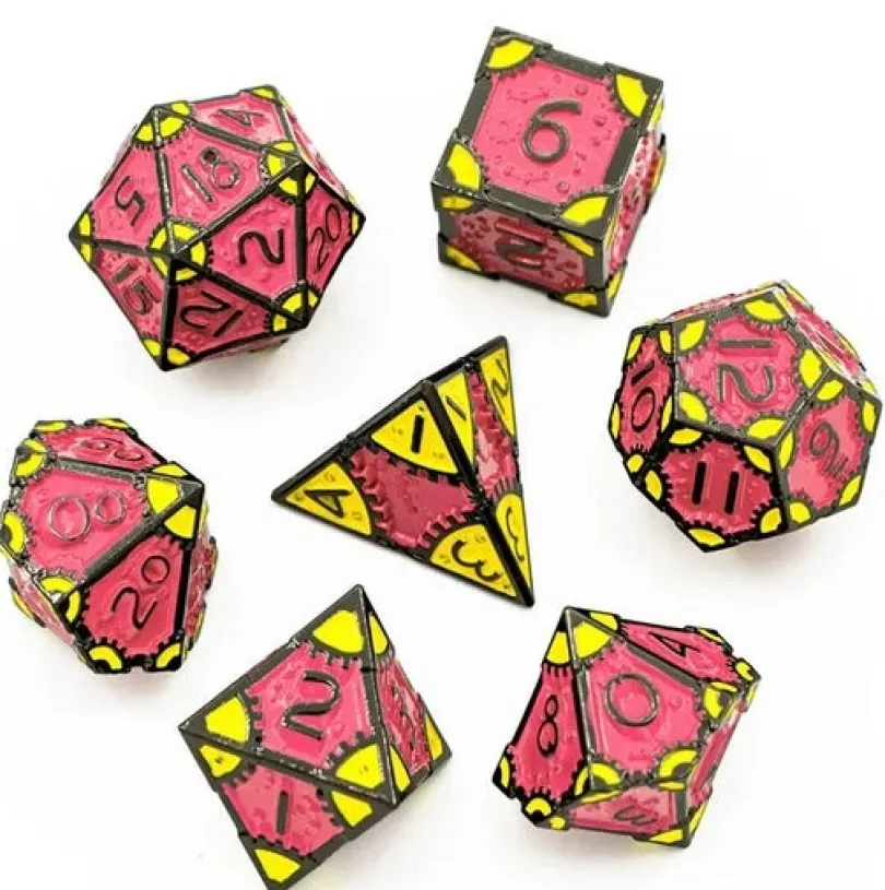 A Role Playing Dice Set Metallic - Steam Punk Gold/Rosa