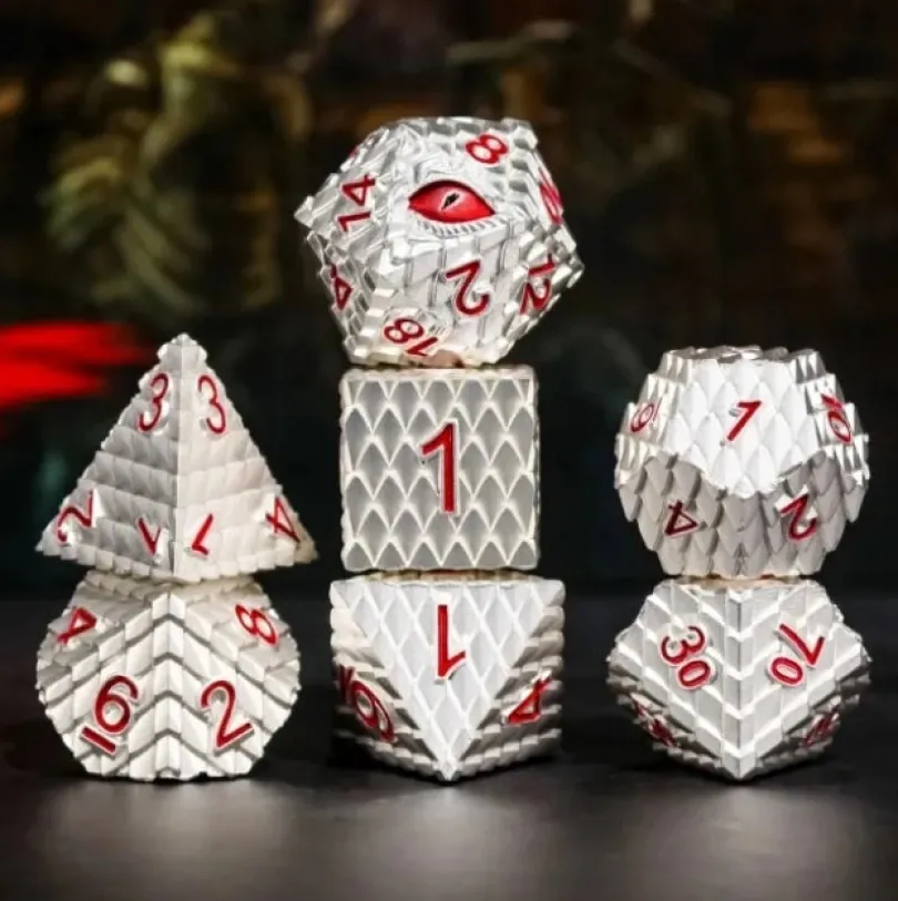A Role Playing Dice Set Metallic - Dragon Scale Silver