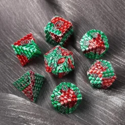 A Role Playing Dice Set Metallic - Dragon Scale Green/Red