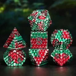 A Role Playing Dice Set Metallic - Dragon Scale Green/Red