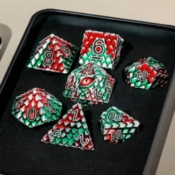 A Role Playing Dice Set Metallic - Dragon Scale Green/Red
