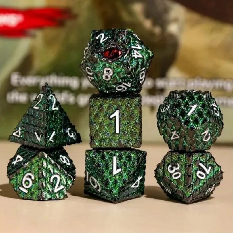 A Role Playing Dice Set: Metallic - Dragon Scale Dark Green Glitter