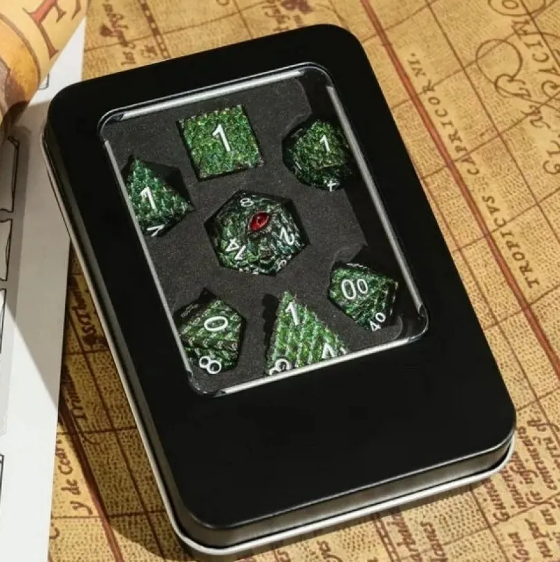 A Role Playing Dice Set: Metallic - Dragon Scale Dark Green Glitter