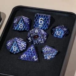 A Role Playing Dice Set Metallic - Dragon Scale Dark Blue Glitter