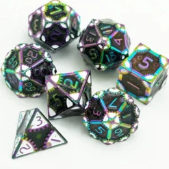 A Role Playing Dice Set Metallic - Steampunk Rainbow/White