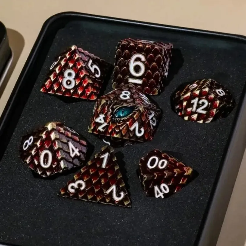 A Role Playing Dice Set Metallic - Dragon Scale Blood Red