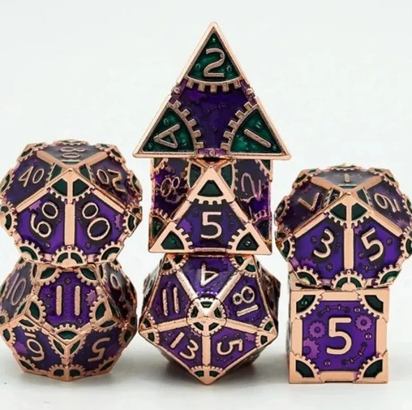 A Role Playing Dice Set Metallic - Steampunk Lila/Grön