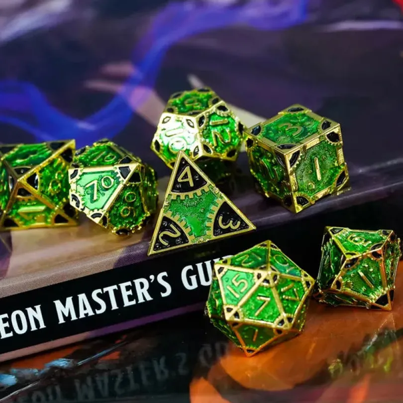 A Role Playing Dice Set Metallic Steampunk Greengold