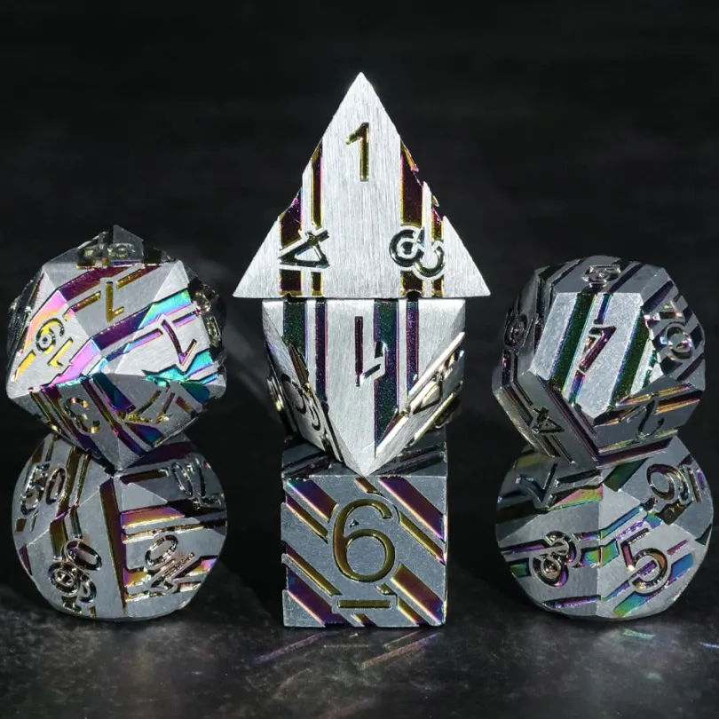 A Role Playing Dice Set Metallic - Silver Rainbow