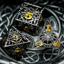 A Role Playing Dice Set Metallic Hollow Metal Dnd Dice Spider Black
