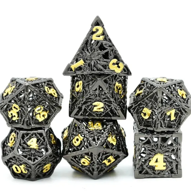 A Role Playing Dice Set Metallic Hollow Metal Dnd Dice Spider Black