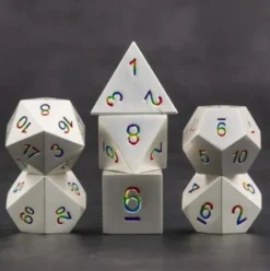 A Role Playing Dice Set Metallic - Silver Rainbow Numbers