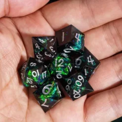 A Role Playing Dice Set - Mini Black/Green Sharp 11.5-15 mm Dice
