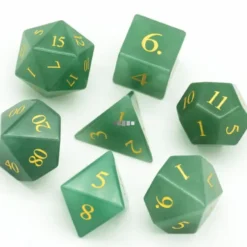 A Role Playing Dice Set - Natural Aventurine Gemstone Dice With leather Hexagon Box