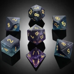 A Role Playing Dice Set - Obsidian Fluorite Gemstone Stone Dice