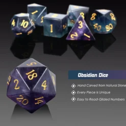 A Role Playing Dice Set - Obsidian Fluorite Gemstone Stone Dice