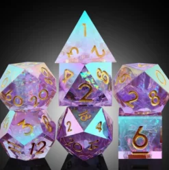 A Role Playing Dice Set - Purple Spectral ( Gold Font)