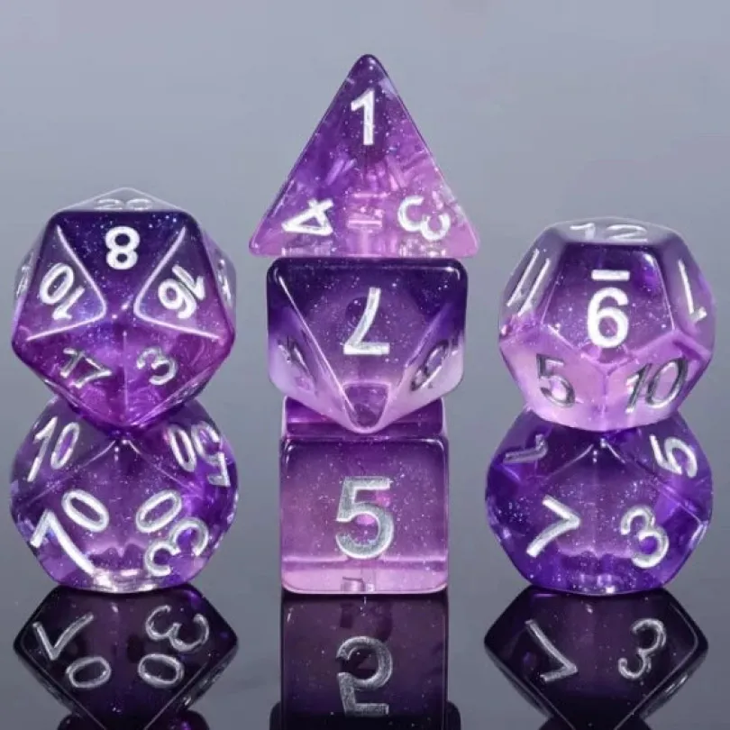 A Role Playing Dice Set: Purple Aurora Sky