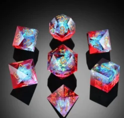 A Role Playing Dice Set - Red And Blue Spectral ( Gold Font)