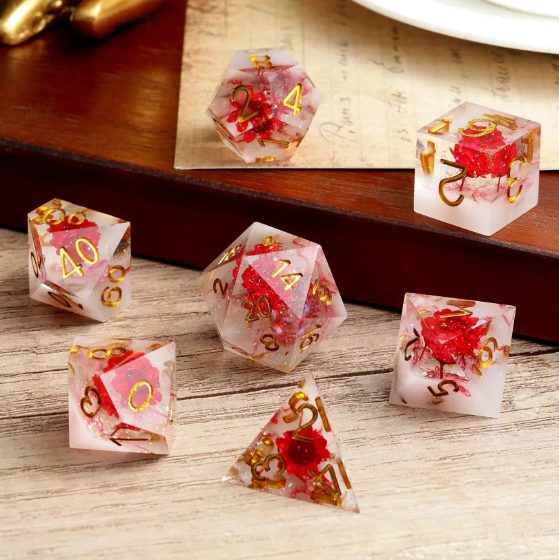 A Role Playing Dice Set Red Flower