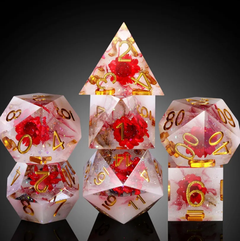 A Role Playing Dice Set Red Flower