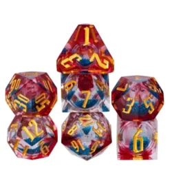 A Role Playing Dice Set - Red With Gold Font (Blue Liquid Core)