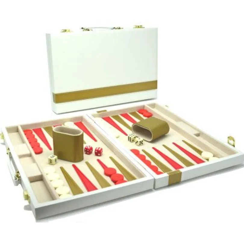 Backgammon 38 cm white with gold-coloured stripe