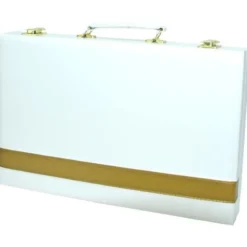 Backgammon 38 cm white with gold-coloured stripe