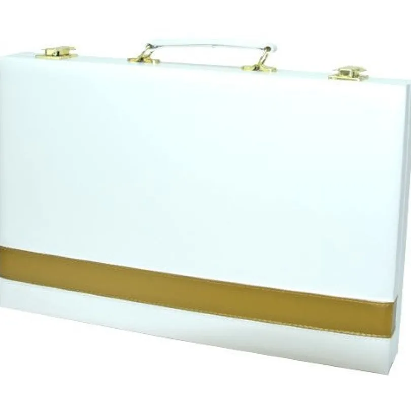 Backgammon 38 cm white with gold-coloured stripe