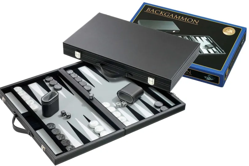 Backgammon, grey, large, imitation leather (1721)