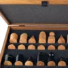 Black Natural Cork Chessboard 40cm Inlaid on wooden box with natural & ebonised chessmen Manopoulos