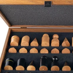 Black Natural Cork Chessboard 40cm Inlaid on wooden box with natural & ebonised chessmen Manopoulos