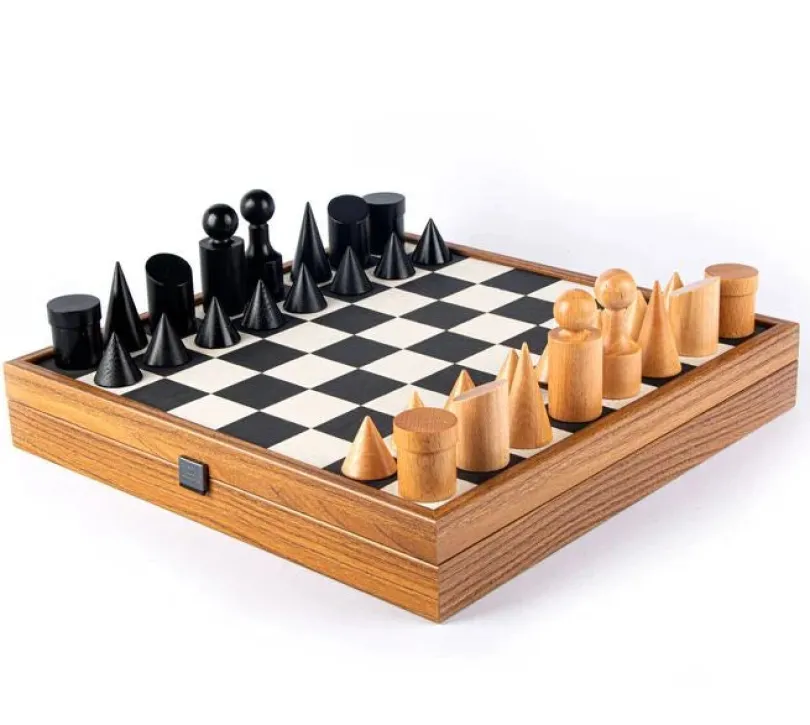 Black Natural Cork Chessboard 40cm Inlaid on wooden box with natural & ebonised chessmen Manopoulos