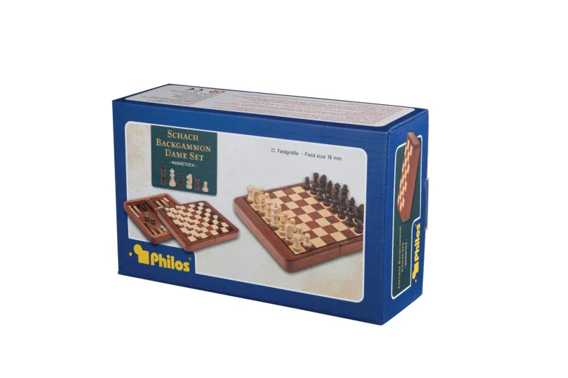 Chess Backgammon Checkers Set, travel, field18 mm, magnetic (2517)