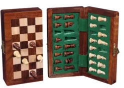 Chess set magnetic/foldable, 13x25 cm, acacia wood