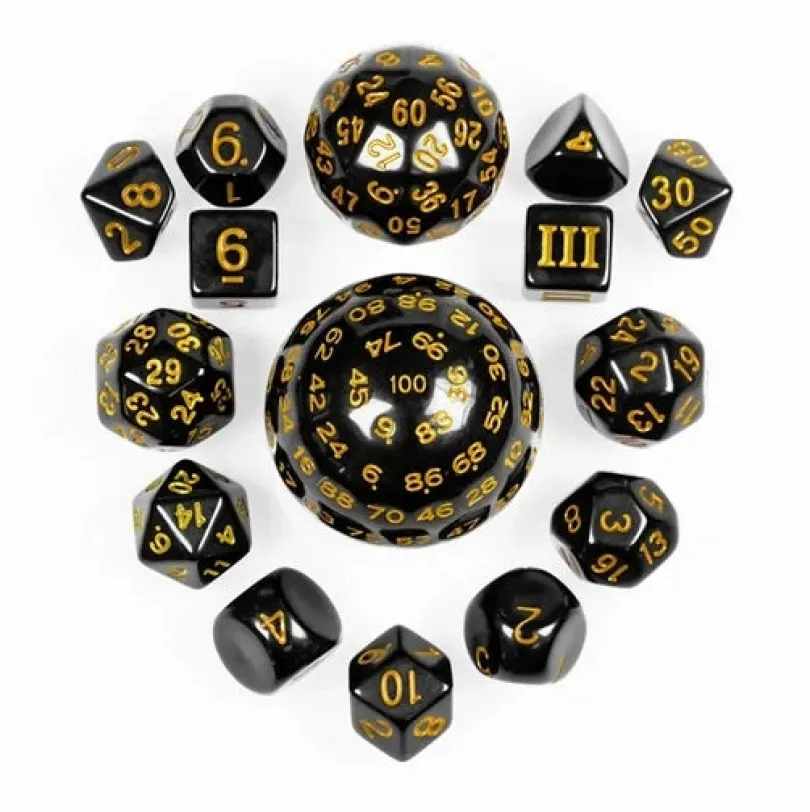 Complete Dice Set D3 D100 Blackyellow