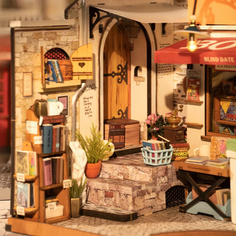 Corner Bookstore - DIY Miniature House, Bookshelf Decoration Kit - Rolife