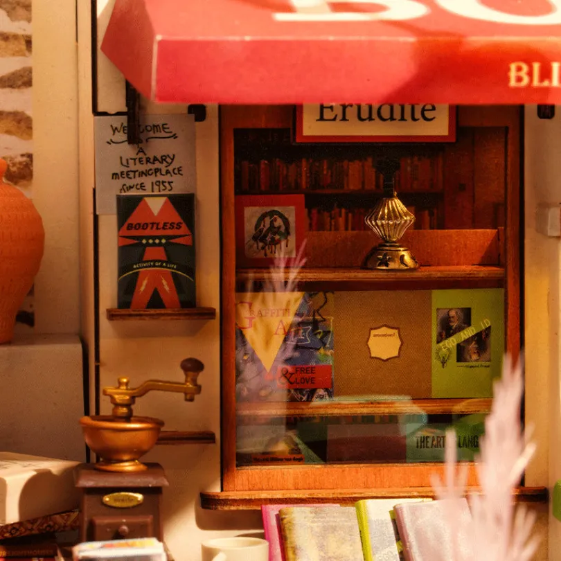 Corner Bookstore - DIY Miniature House, Bookshelf Decoration Kit - Rolife