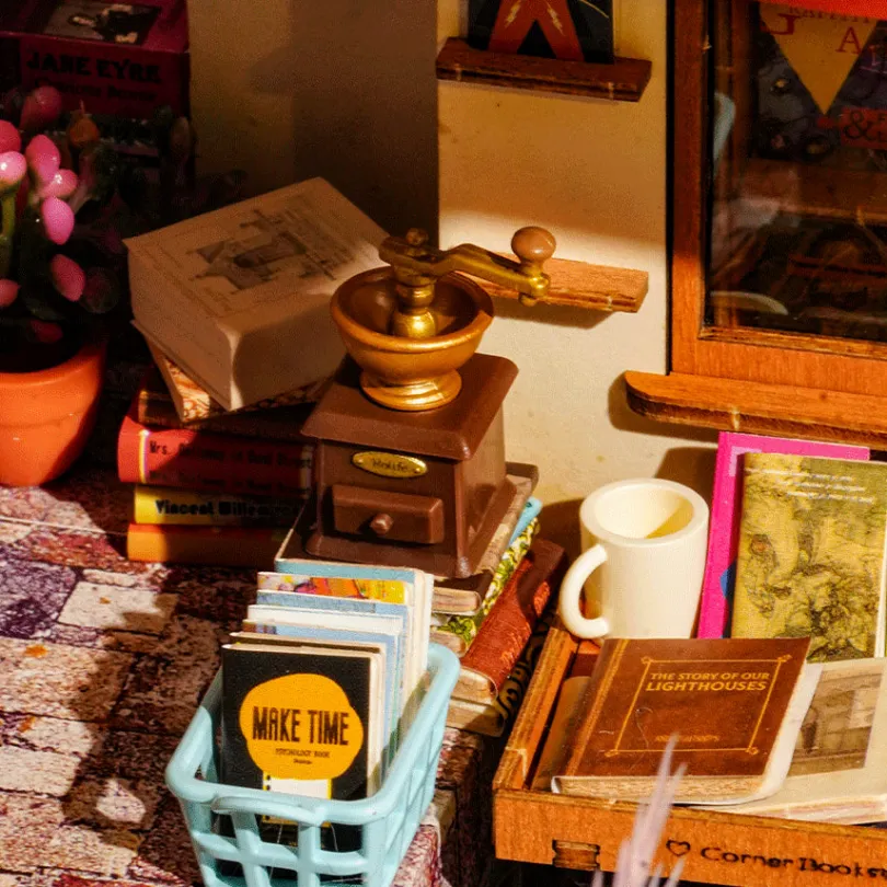 Corner Bookstore - DIY Miniature House, Bookshelf Decoration Kit - Rolife