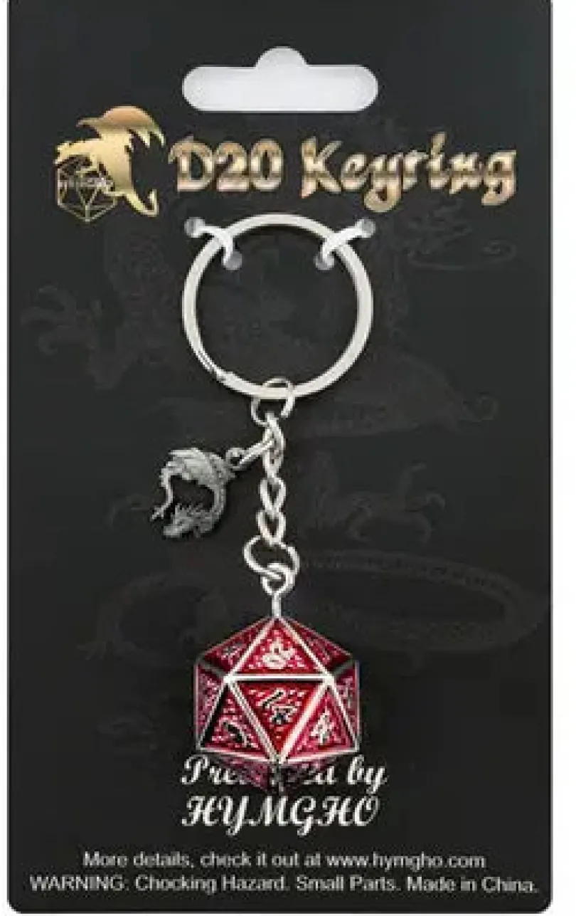 D20 Keychain - Dragon charm Behemoth Blood on Gun Metal