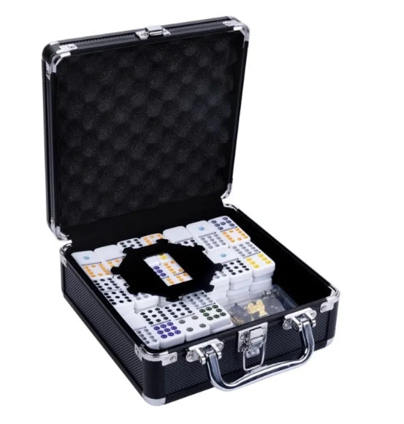 Domino Double 12 Mexican Train Black Aluminum Case
