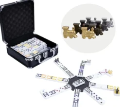 Domino Double 12 Mexican Train Black Aluminum Case